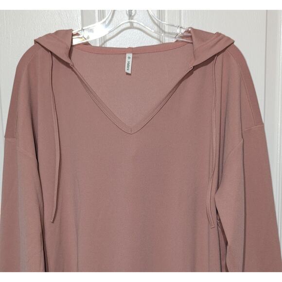 Halara Dress Large Rose Pink Hooded Sweatshirt V Neck Pocket Waffle Knit Casual - Picture 11 of 16